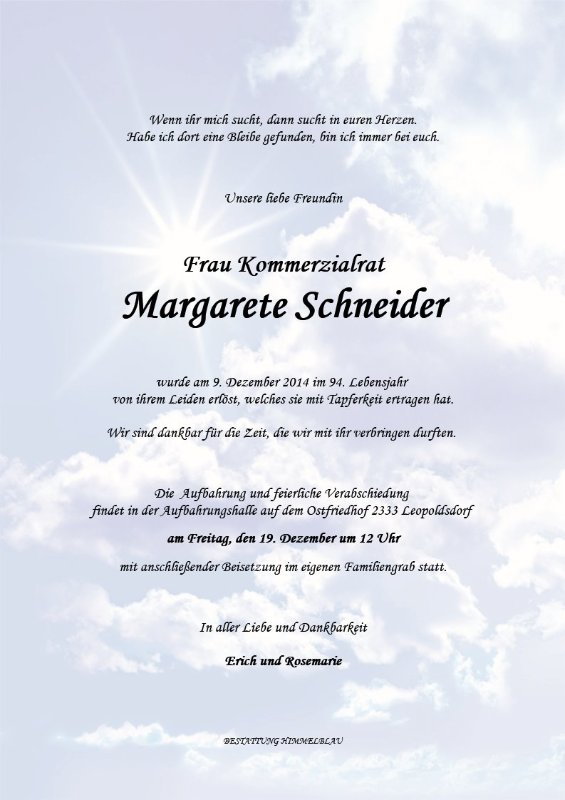 Erinnerungsbild für Margarete Schneider