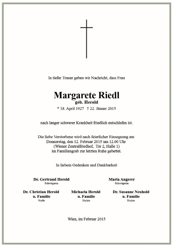 Erinnerungsbild für Margaretha Riedl