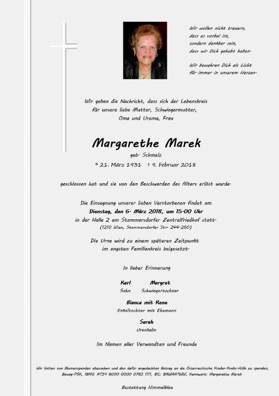 Erinnerungsbild für Margarethe Marek