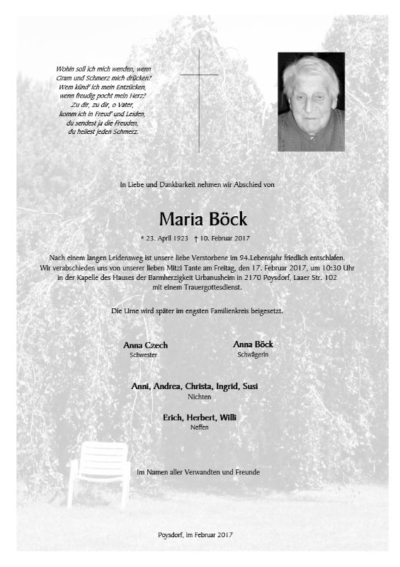 Erinnerungsbild für Maria Böck