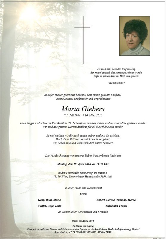 Erinnerungsbild für Maria Giebers