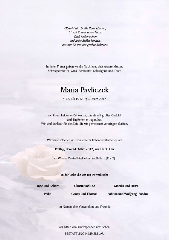 Erinnerungsbild für Maria Pavliczek