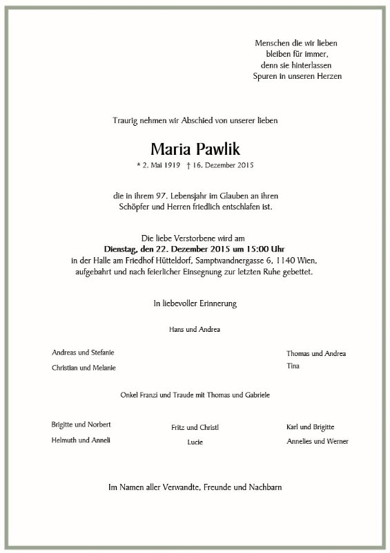 Erinnerungsbild für Maria Pawlik