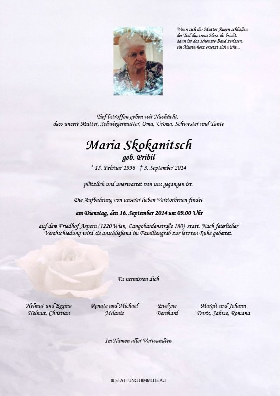 Erinnerungsbild für Maria Skokanitsch