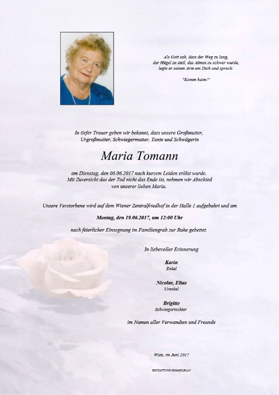 Erinnerungsbild für Maria Tomann