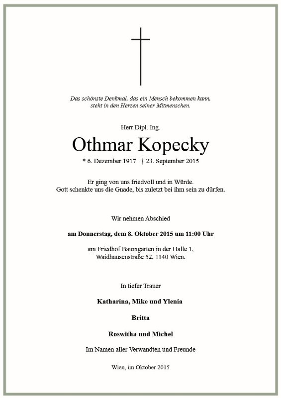 Erinnerungsbild für Othmar Kopecky