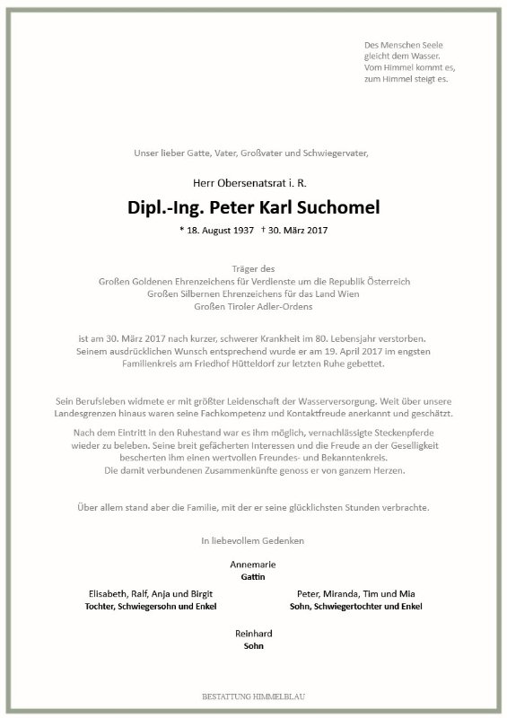 Erinnerungsbild für Dipl. Ing. Peter Karl Suchomel