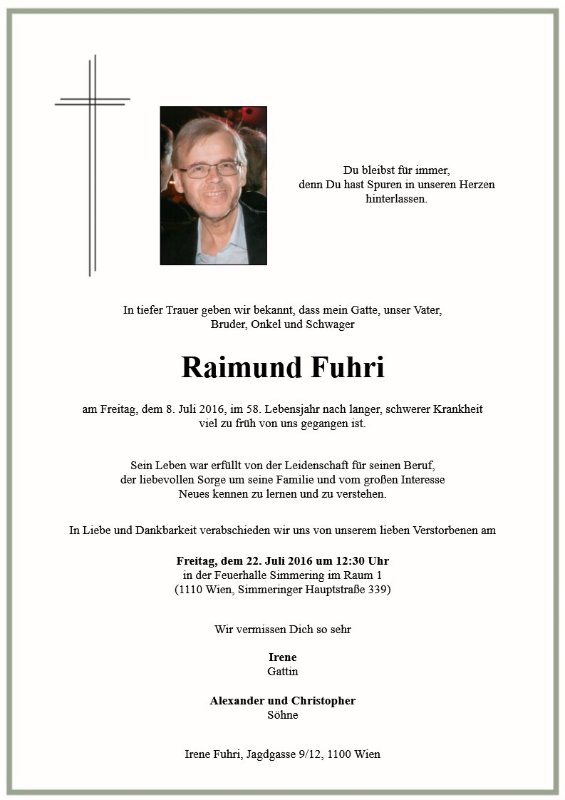 Erinnerungsbild für Raimund Rudolf Fuhri