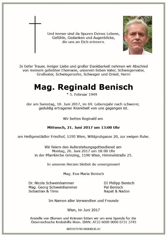 Erinnerungsbild für Mag. Reginald Benisch