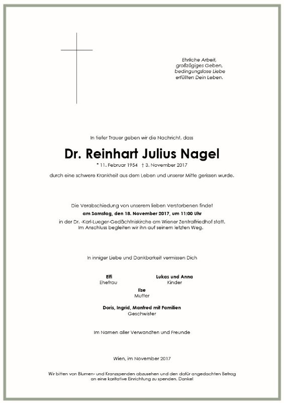 Erinnerungsbild für Dr. Reinhart Julius Nagel