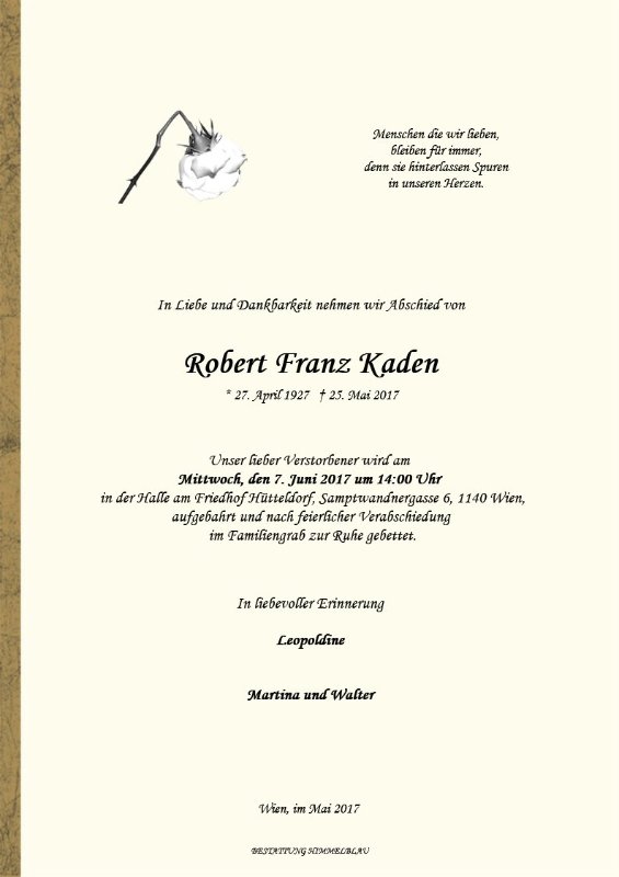 Erinnerungsbild für Robert Franz Kaden