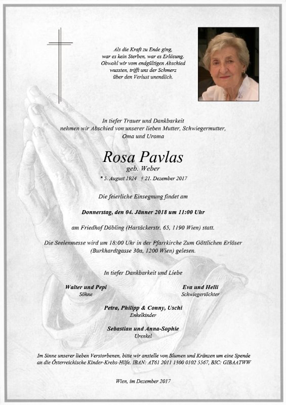 Erinnerungsbild für Rosa Pavlas