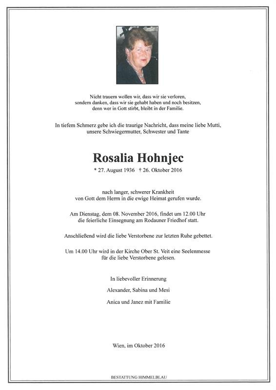 Erinnerungsbild für Rosalia Hohnjec