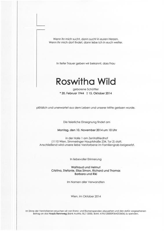Erinnerungsbild für Roswitha Wild