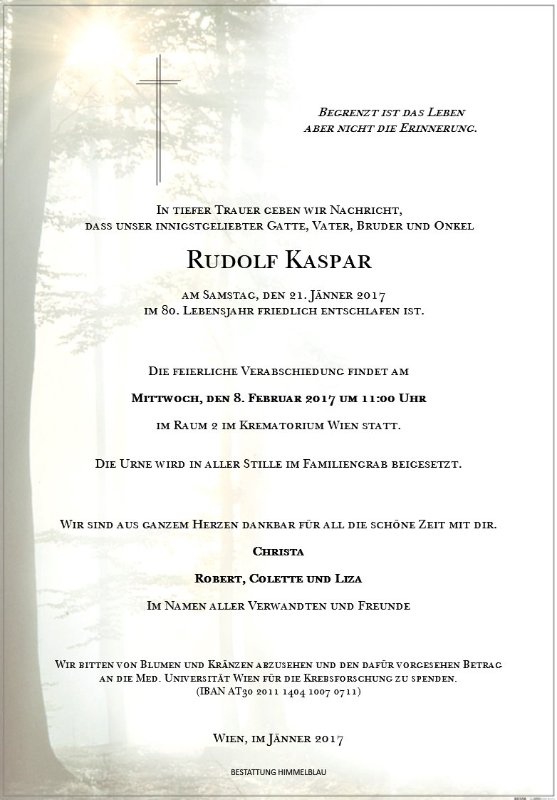 Erinnerungsbild für Rudolf Kaspar