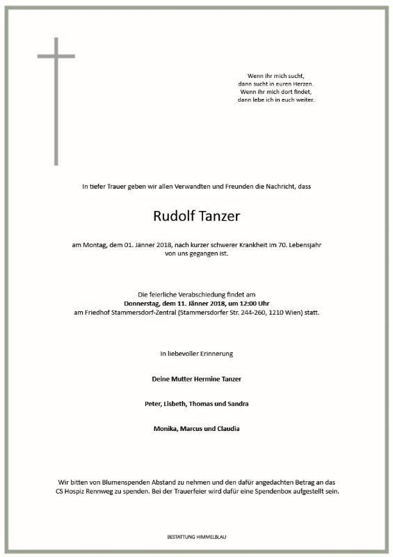 Erinnerungsbild für Rudolf Tanzer