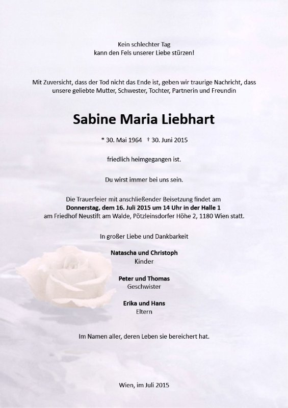 Erinnerungsbild für Sabine Maria Liebhart