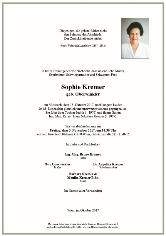 Erinnerungsbild für Sophie Kremer
