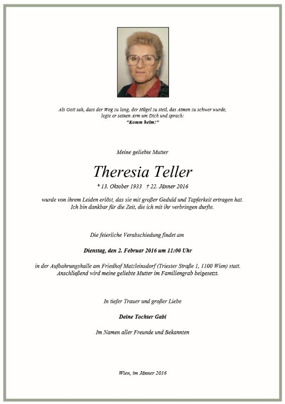 Erinnerungsbild für Theresia Teller