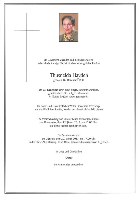 Erinnerungsbild für Thusnelda Hayden