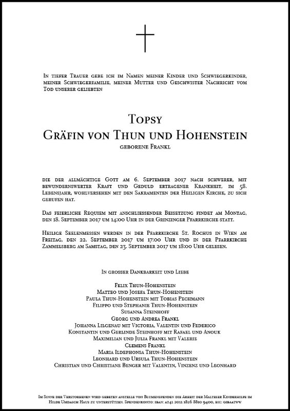 Erinnerungsbild für Topsy Gräfin von Thun und Hohenstein