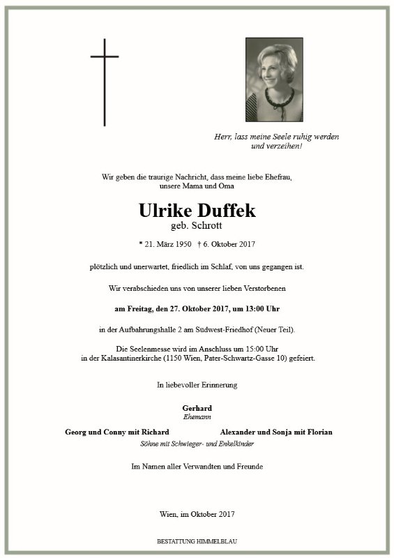 Erinnerungsbild für Ulrike Theresia  Duffek