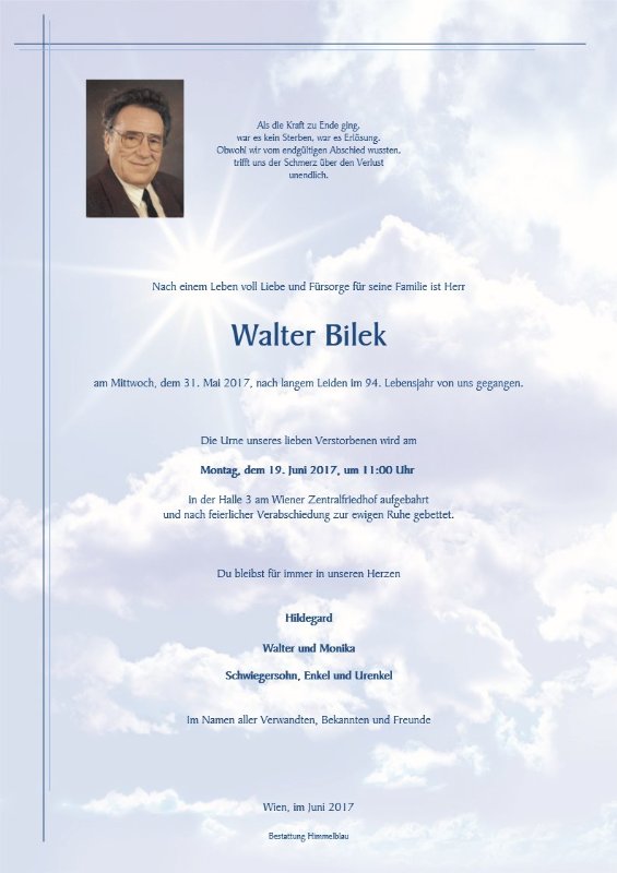 Erinnerungsbild für Walter Bilek