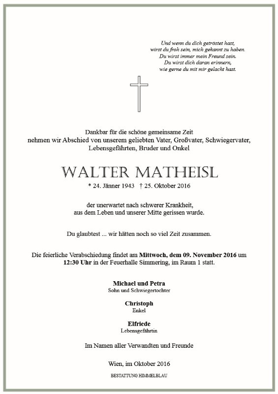 Erinnerungsbild für Walter Matheisl