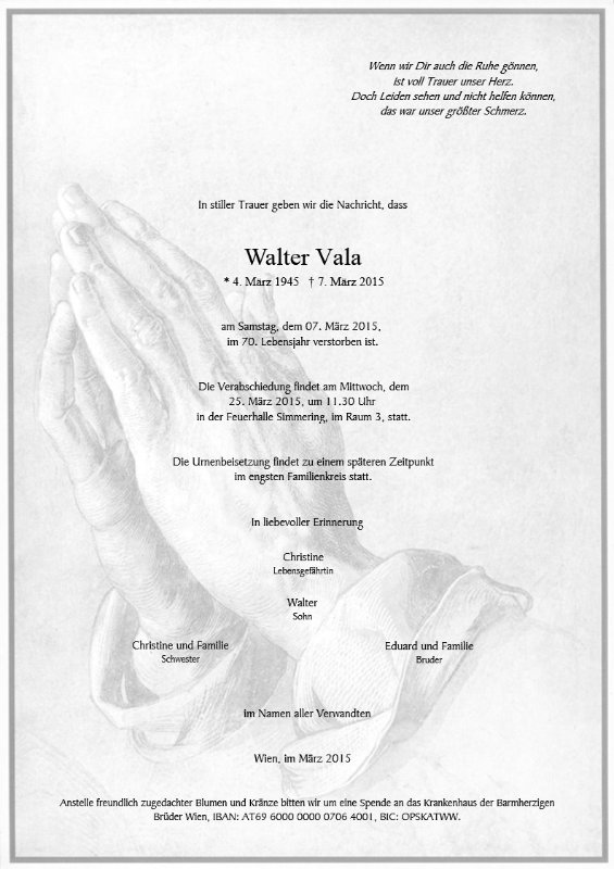 Erinnerungsbild für Walter Vala