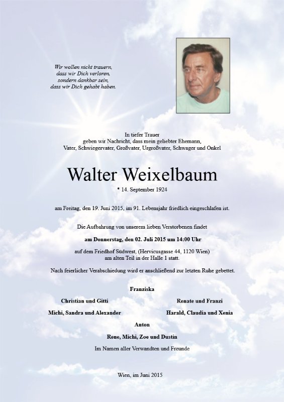 Erinnerungsbild für Walter Weixelbaum