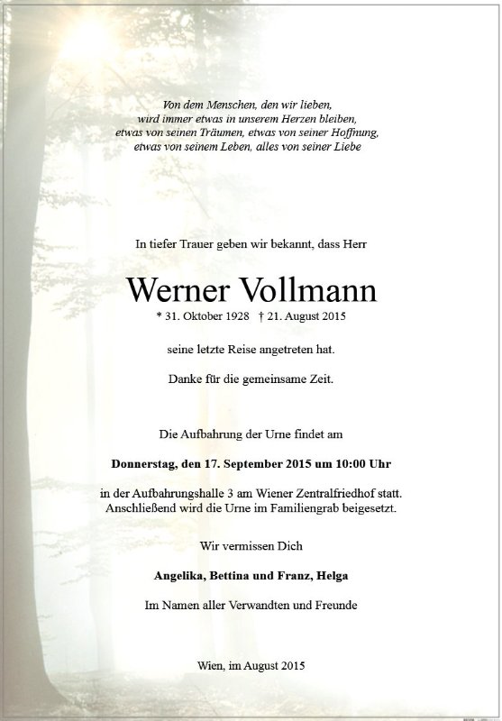 Erinnerungsbild für Werner Vollmann