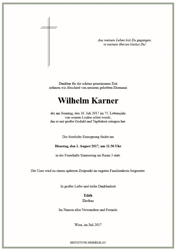 Erinnerungsbild für Wilhelm Karner