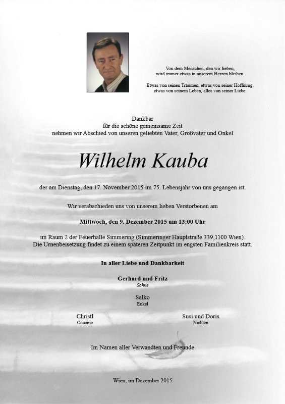 Erinnerungsbild für Wilhelm Kauba