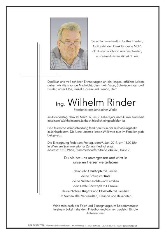 Erinnerungsbild für Ing. Wilhelm Rinder