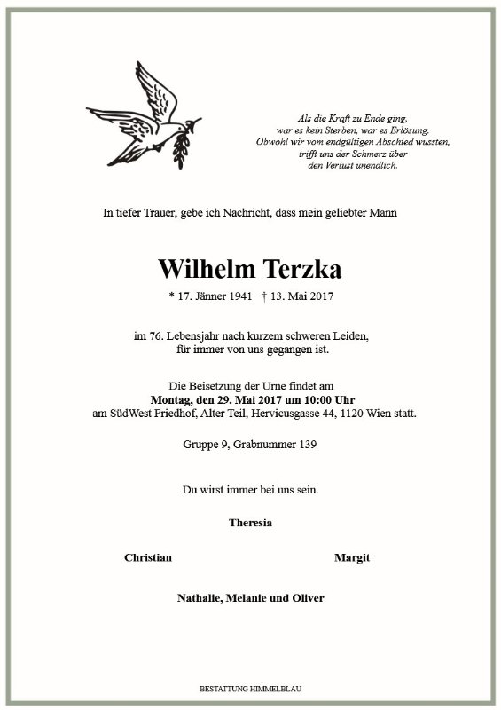 Erinnerungsbild für Wilhelm Terzka
