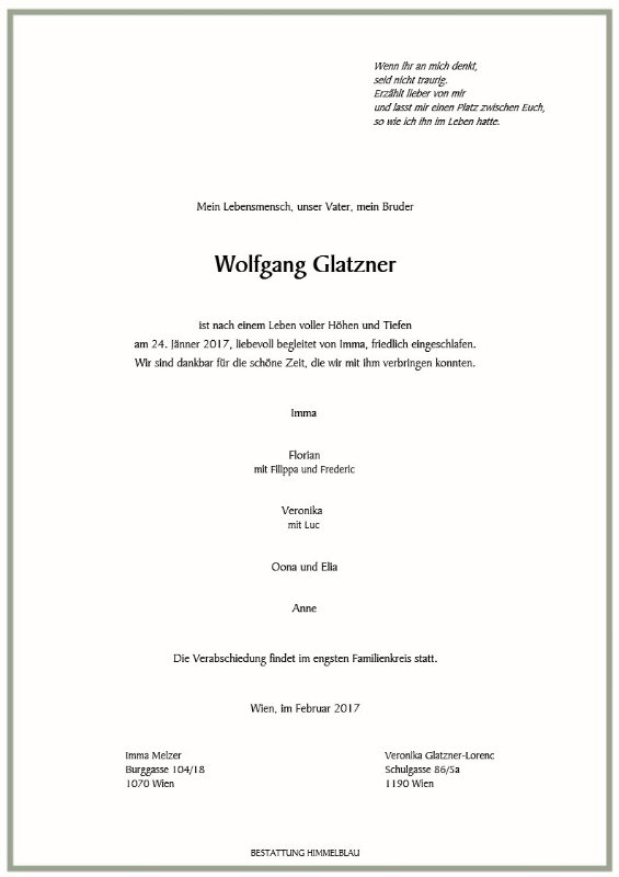 Erinnerungsbild für Wolfgang Glatzner