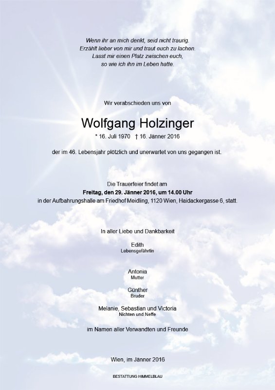 Erinnerungsbild für Wolfgang Holzinger