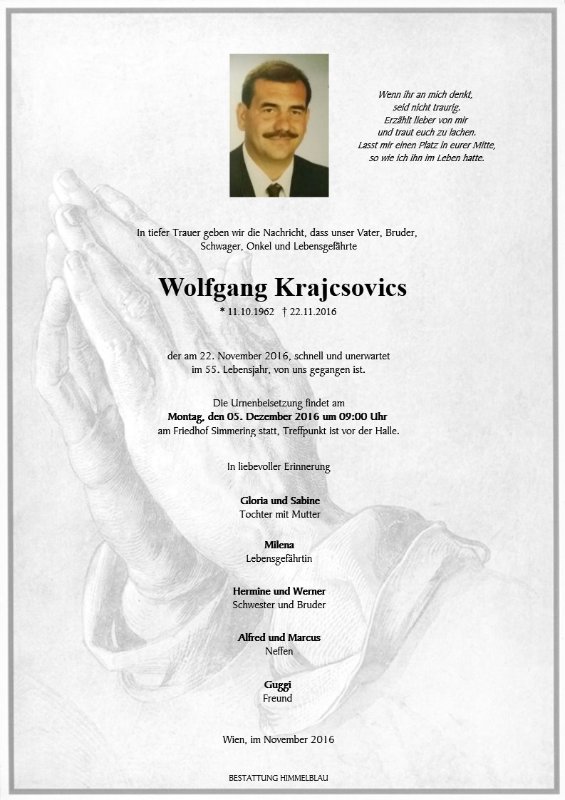 Erinnerungsbild für Wolfgang Krajcsovics